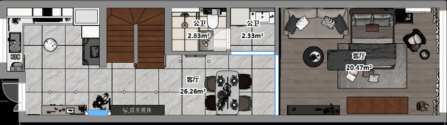 吴波｜锦虹美苑15-802-65㎡-现代风格｜2室1厅1卫｜旧房装修｜定制家｜全包10万｜00_03平面彩图